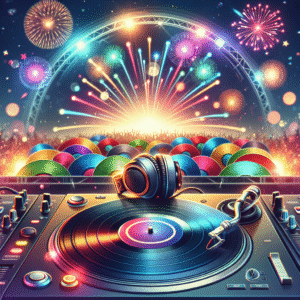 קונסולת DJ מקצועית, תקליטי ויניל ואורות מסיבה תוססים – המחישים איך דיגיי לאירועים יוצר אווירה מחשמלת במסיבה