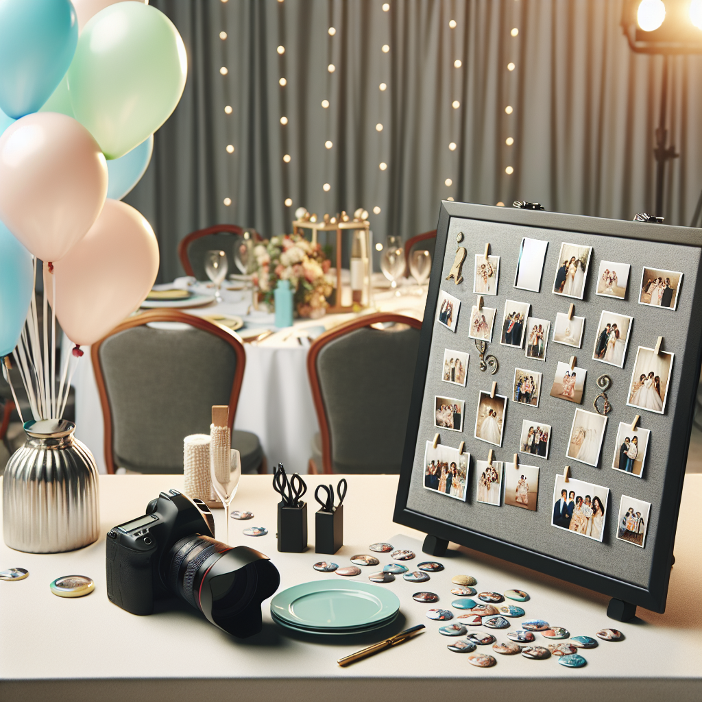 שולחן חגיגי באולם אירועים עם עמדת בלונים, מגנטים מעוצבים על שולחן ומצלמה מקצועית – פתרונות עיצוב וצילום לברית שמשדרגים את האירוע המשפחתי.